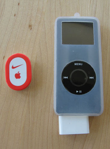 Nike+ Sensor and Receiver plugged in the iPod